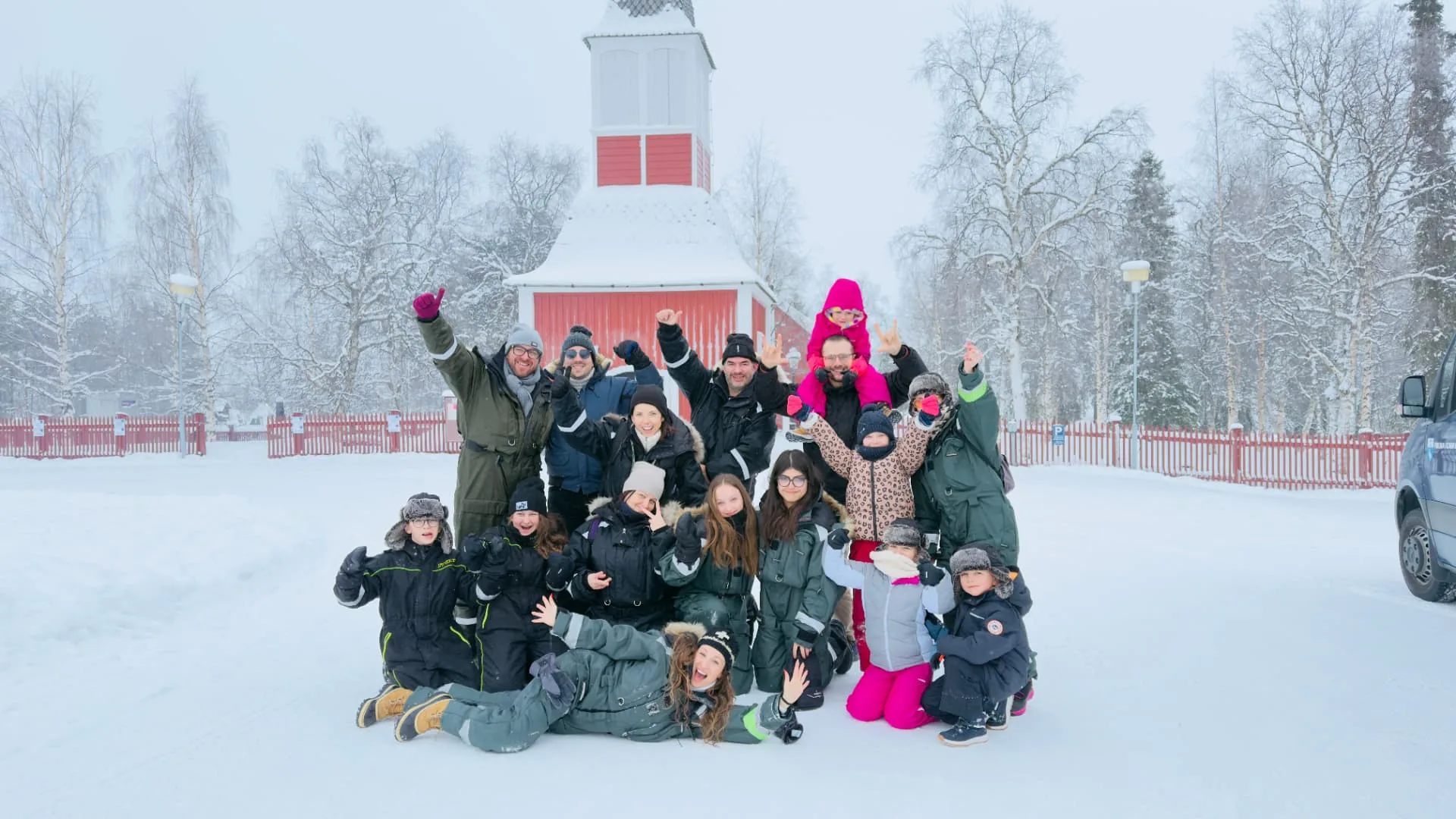 The founders and hosts of Smooth Aurora Travels together in snowy Kiruna, Swedish Lapland